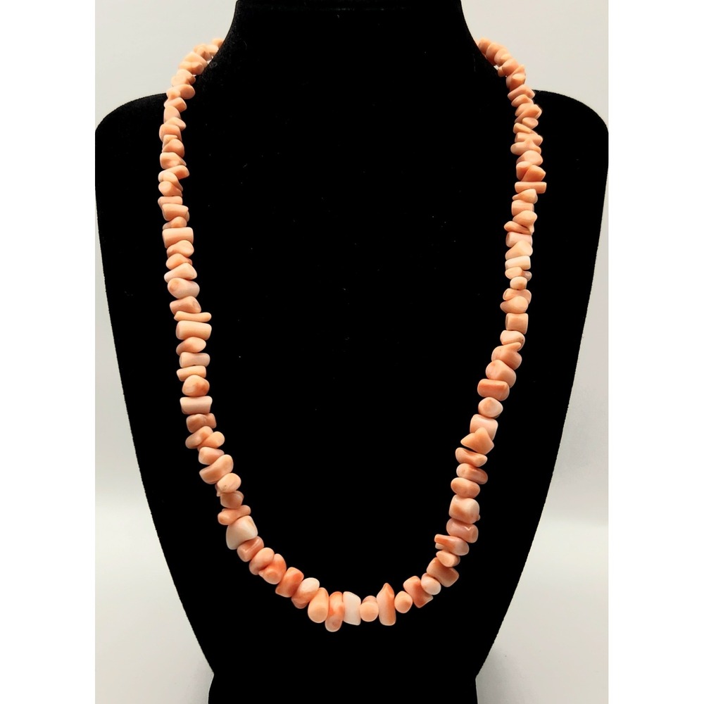 Vintage Natural Pink Salmon Coral Chip Necklace Gold Bead Accents 20 Inch READ